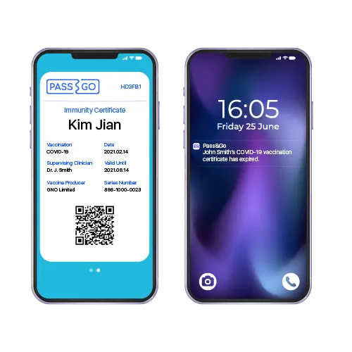 2 phones showcasing Pass&Go app